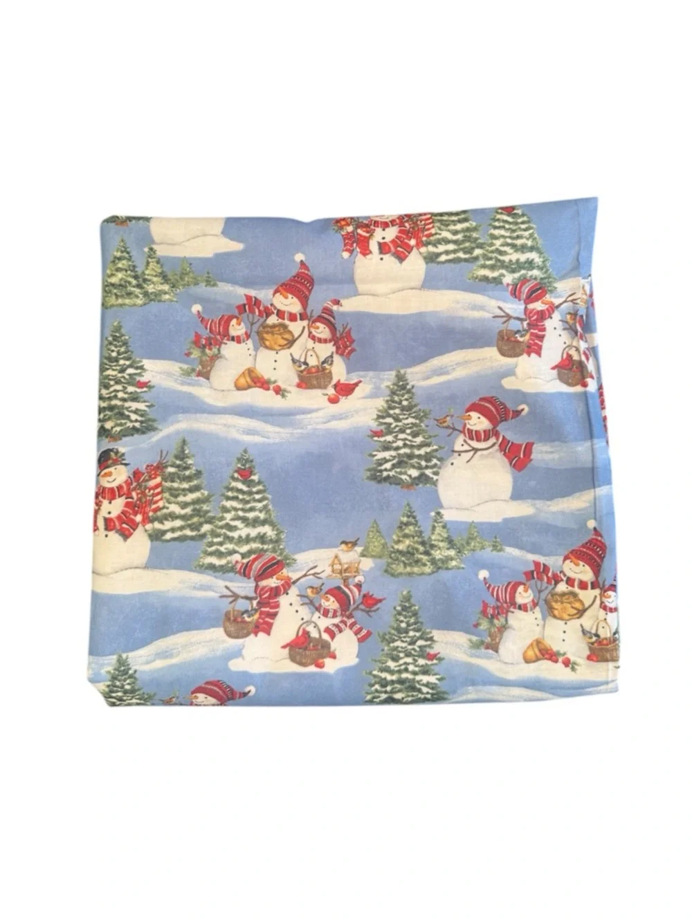 Christmas Holiday Fabric Crafting DIY Snowman Scene Cartoon Cotton Fabric Blue